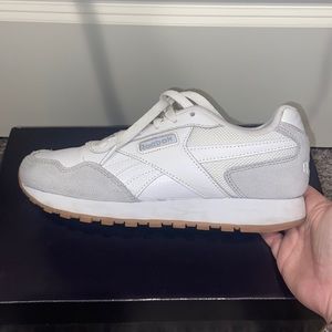 Gray and white Reeboks